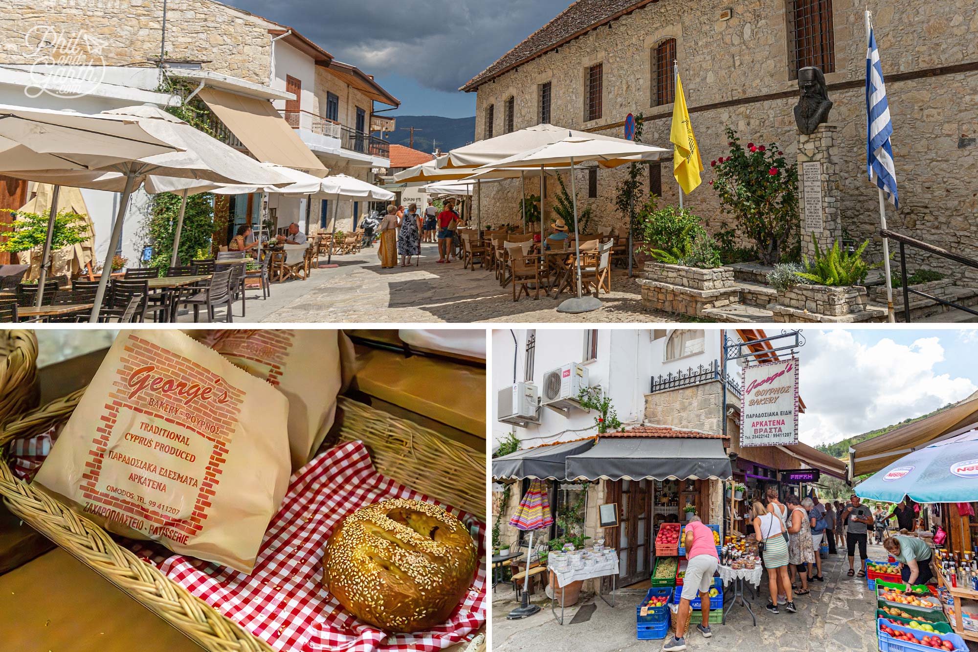 Tasting honey glazed bread in Omodos Cyprus