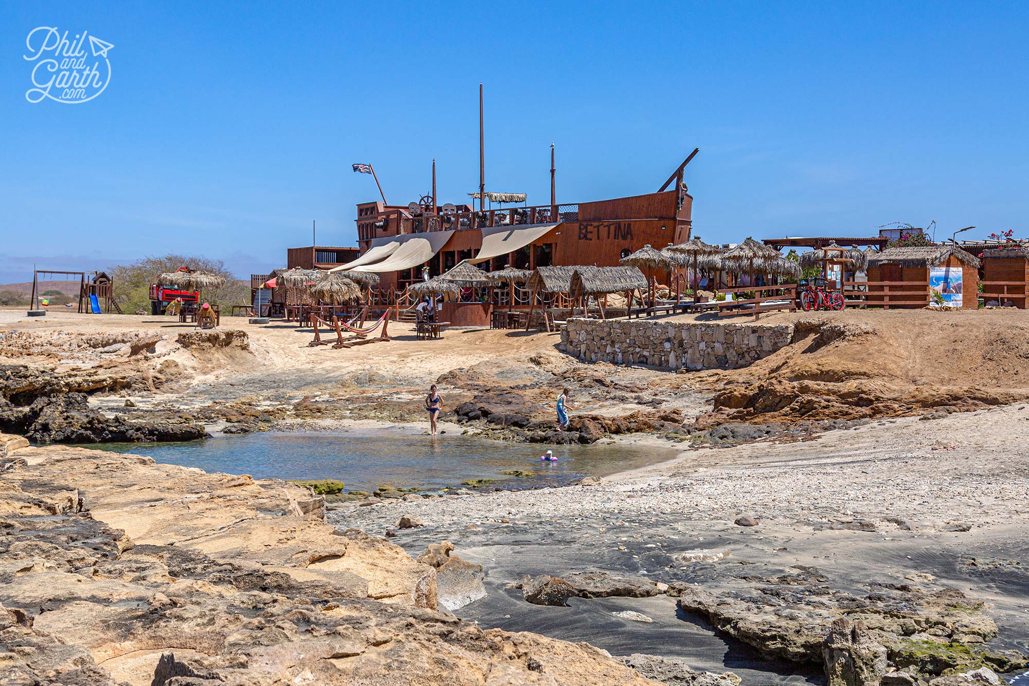 Perfect for kids - the shallow lagoon and pirate boat themed restaurant