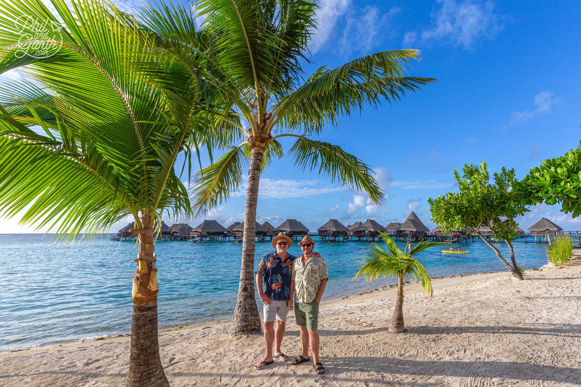 Phil and Garth on the beach at the Hilton Moorea Lagoon Resort and Spa