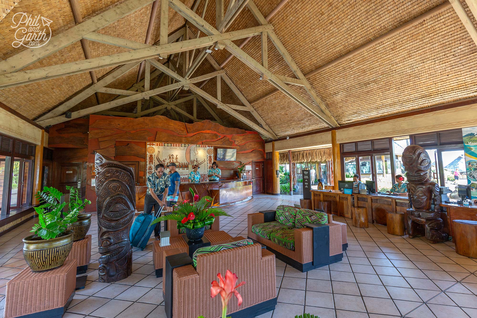 The hotel reception lobby at Hilton Moorea