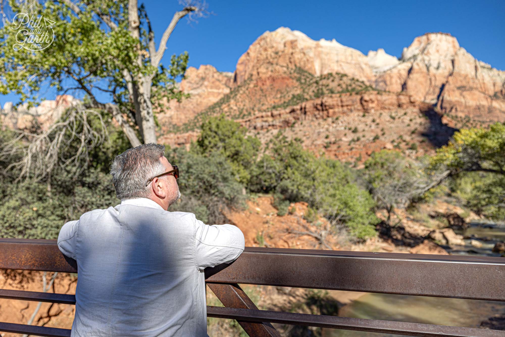 Phil taking in the dramatic sandstone formations inside Zion Canyon