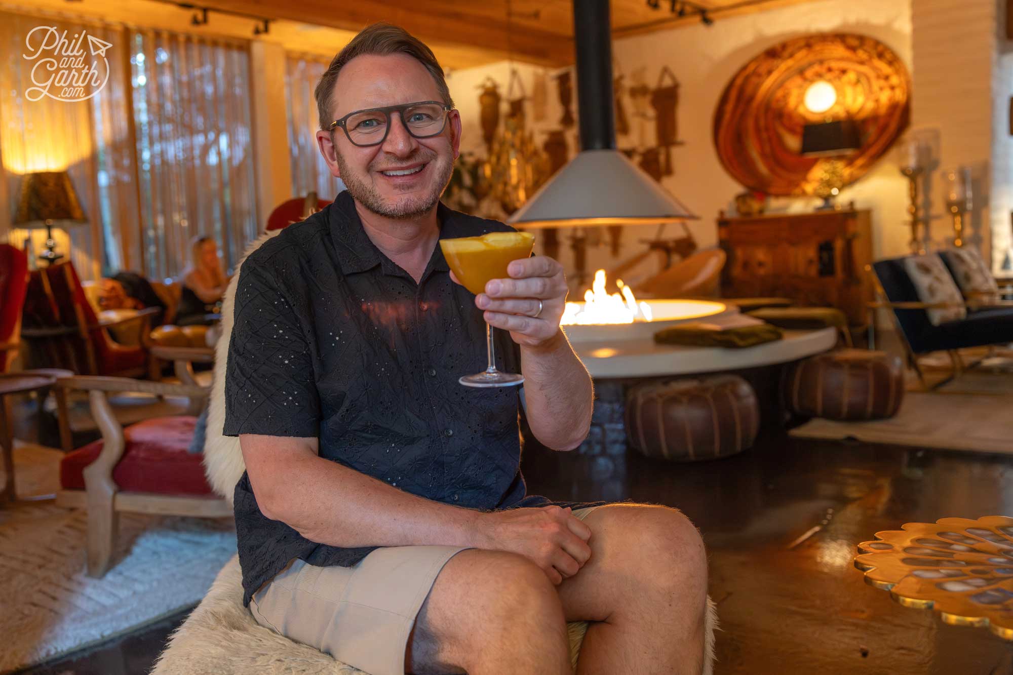 Garth enjoying s cocktail at Parker's Lobby lounge