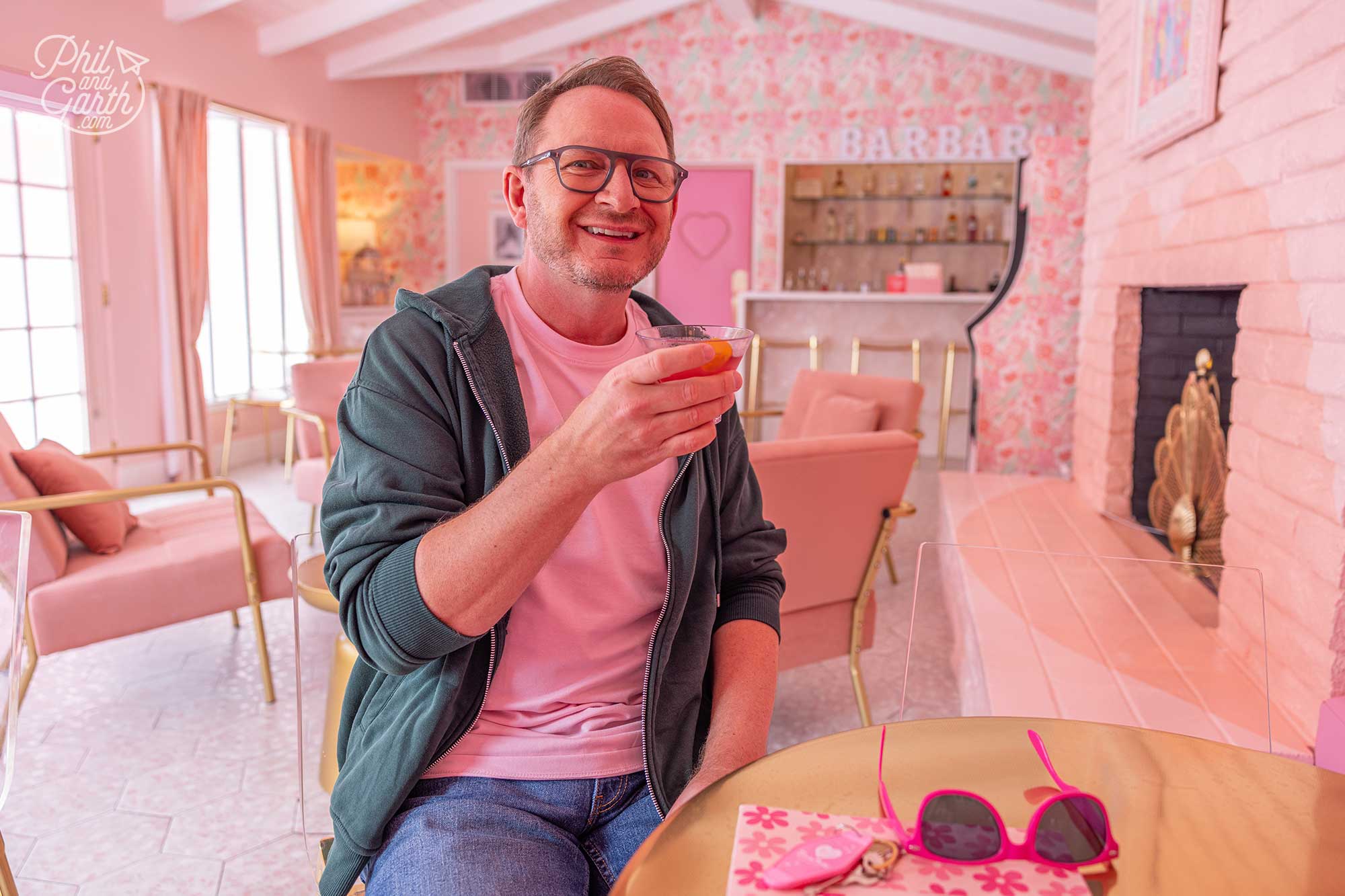Garth enjoying a cocktail or two in the Barbara Bar Trixie Motel review