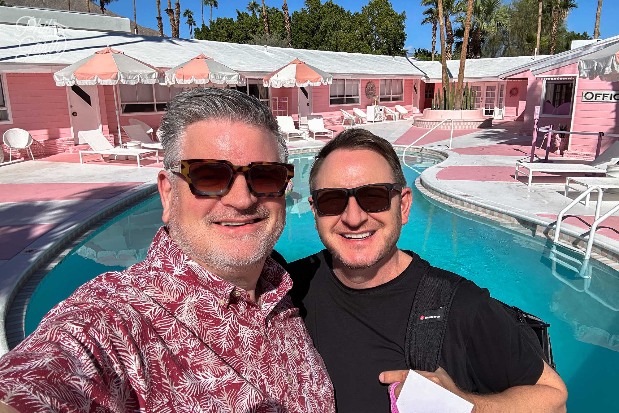 Phil and Garth selfie at the Trixie Motel Palm Springs photography spots