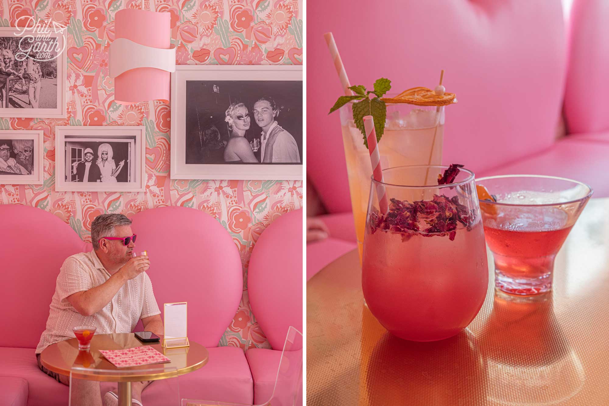 Phil enjoying his cocktail at the Barbara Bar Trixie Motel review