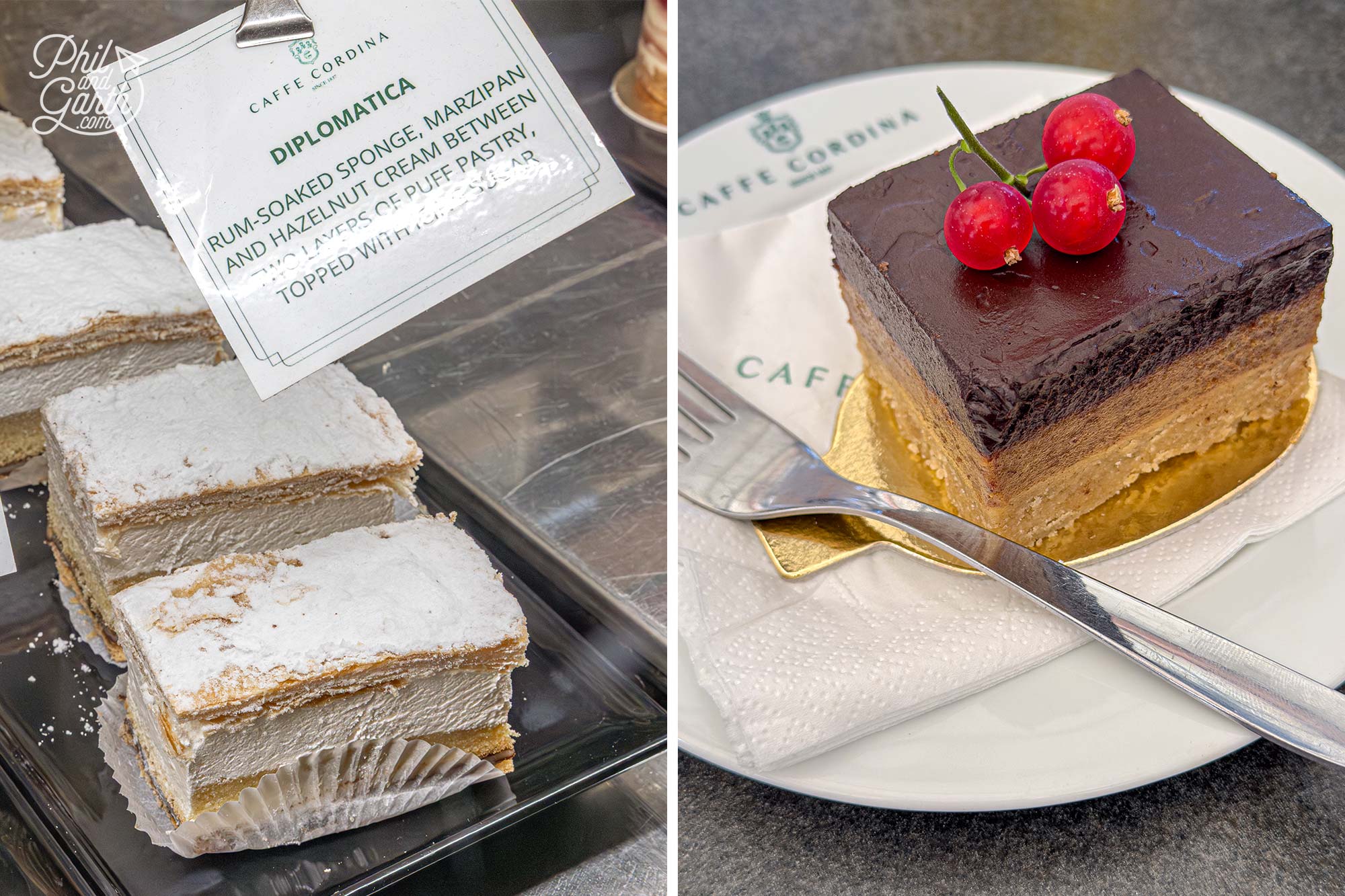 Caffe Cordina famous Diplomatica cake and Garth's favourite Millionaire shortbread