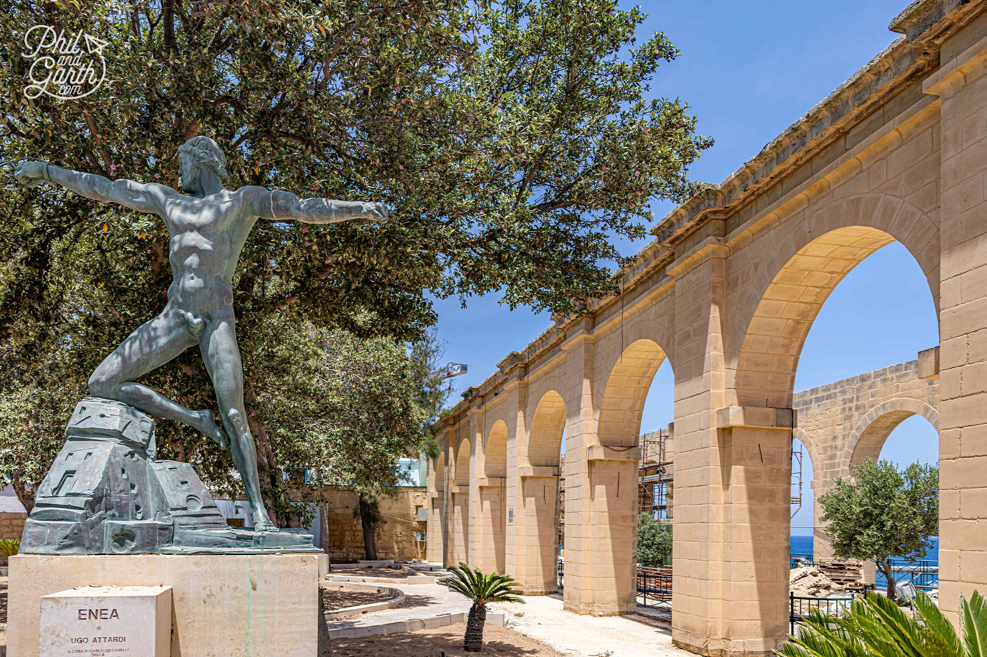 Hidden among the gardens, Valletta's honey-coloured arches and the striking Enea statue add another layer of history to this peaceful corner of the city