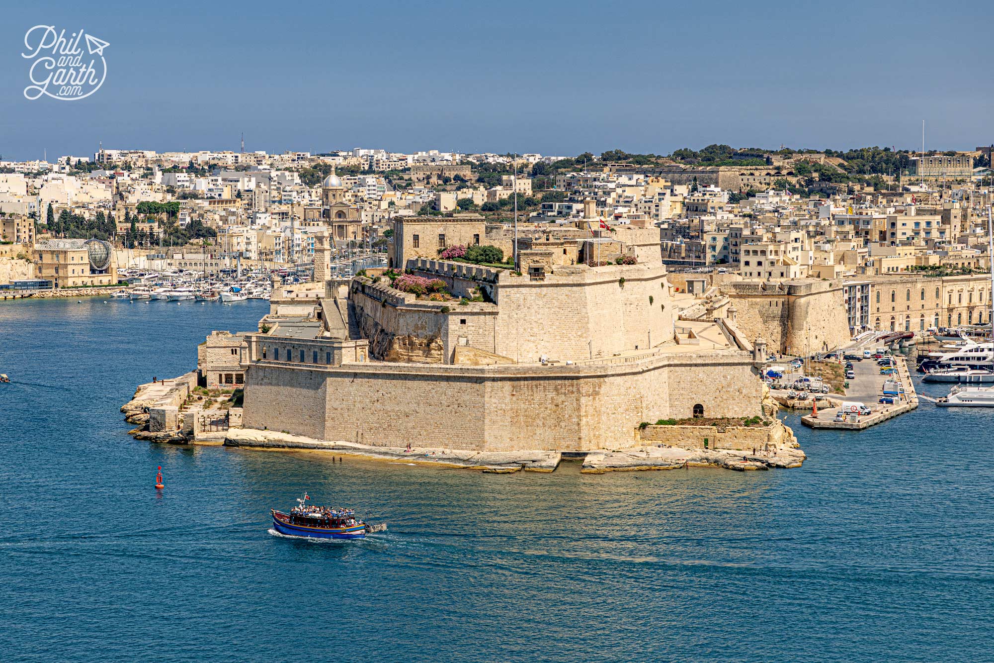 Looking across the Grand Harbour towards the mighty Fort St Angelo, in Birgu, Vittoriosa