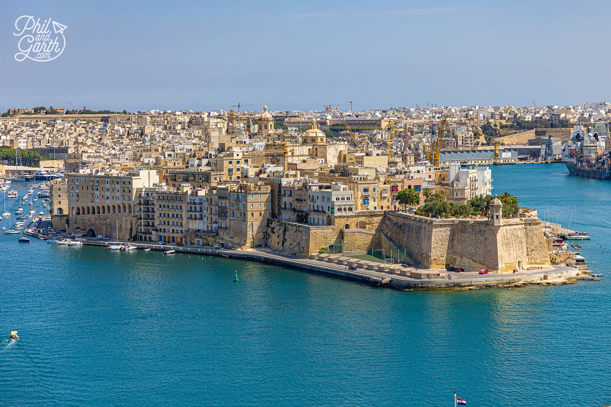 Looking out over Senglea's impressive bastions and the sparkling Grand Harbour