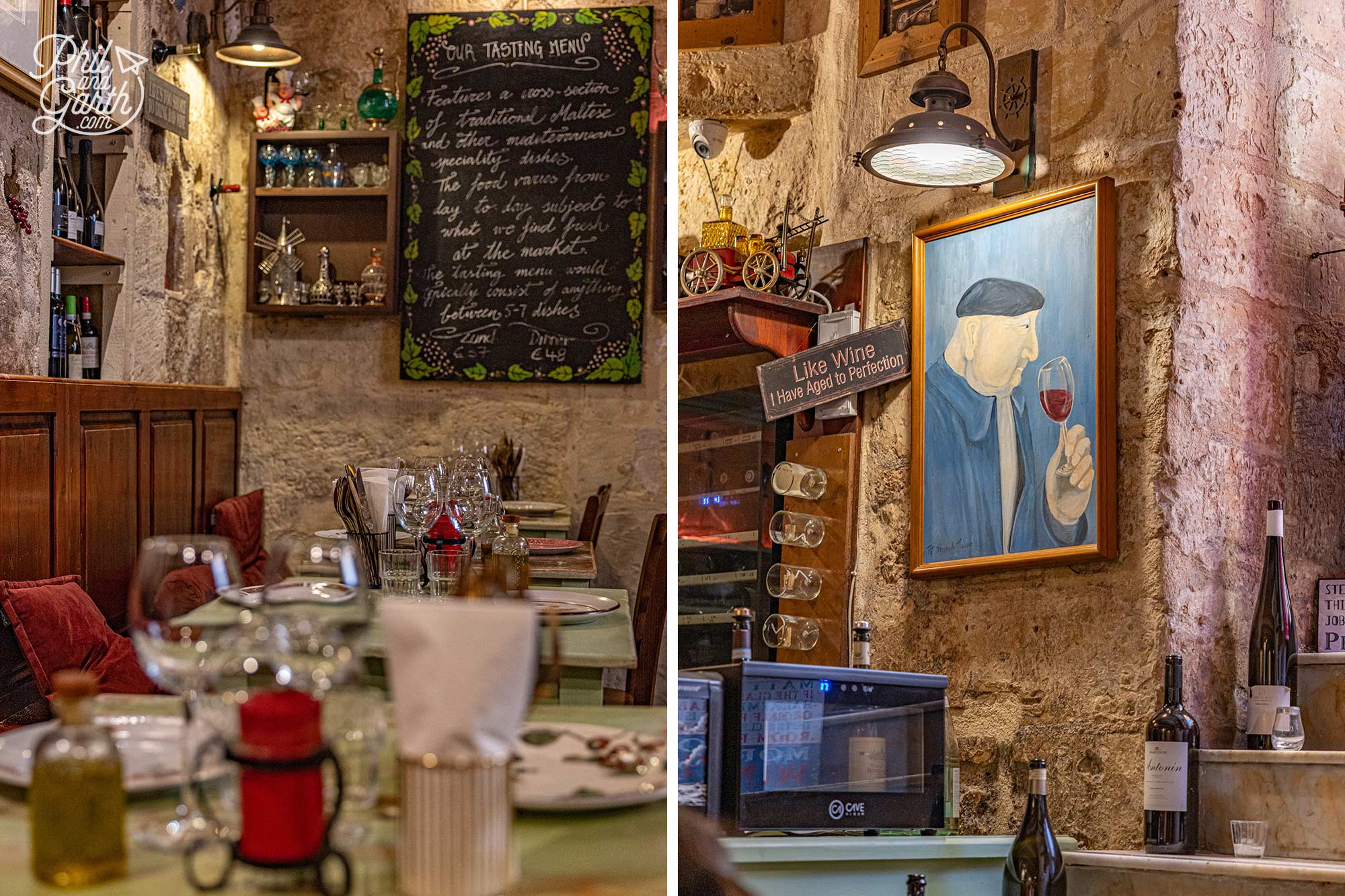 The restaurant's unusual name, Legligin, is a Maltese word that mimics the sound of glugging a drink