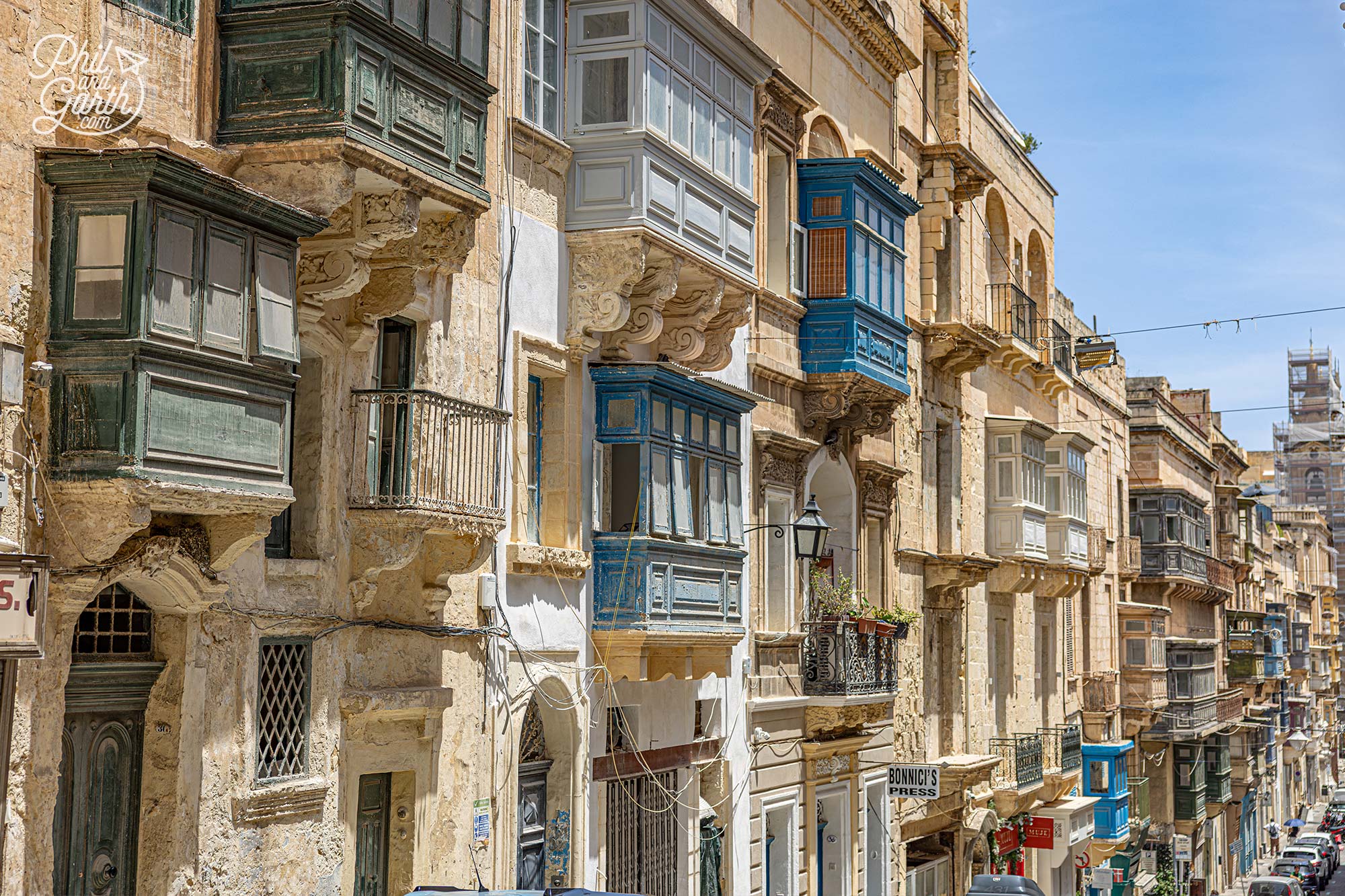 Valletta's colourful enclosed wooden balconies are one of the city's most distinctive architectural features
